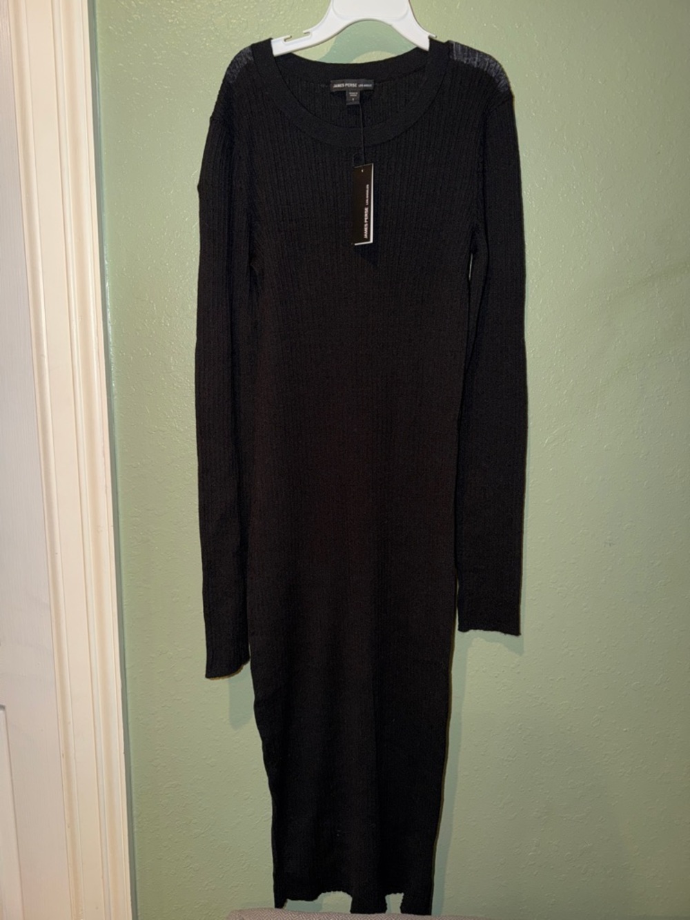 Black Long Sleeve Ribbed Knit Dress $398 James Peres